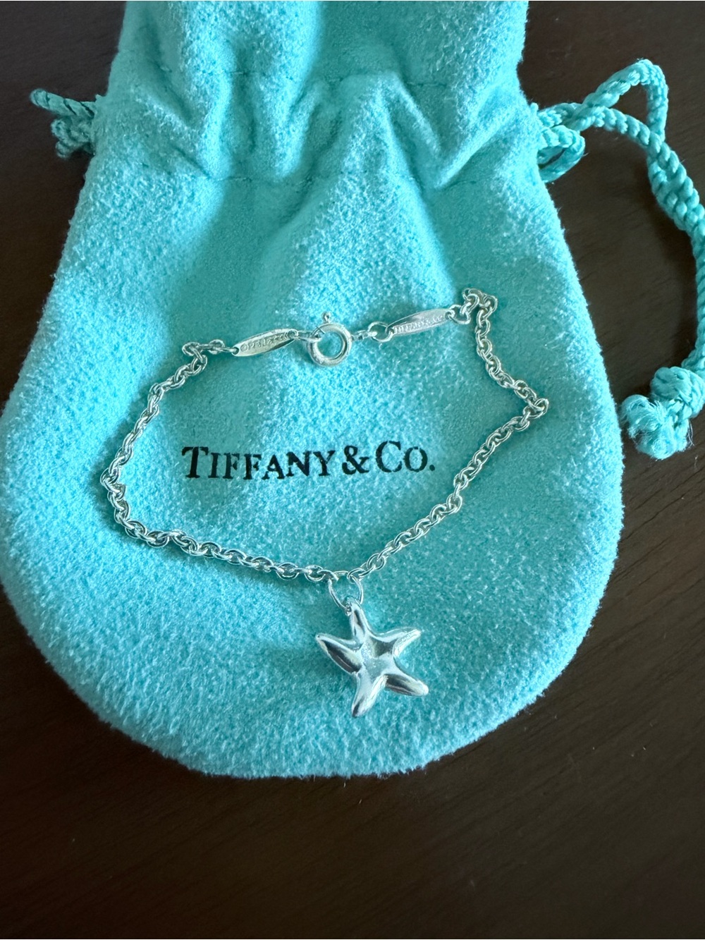 Tiffany & Co. Silver Starfish Bracelet with Robin's Egg Blue Pouch
